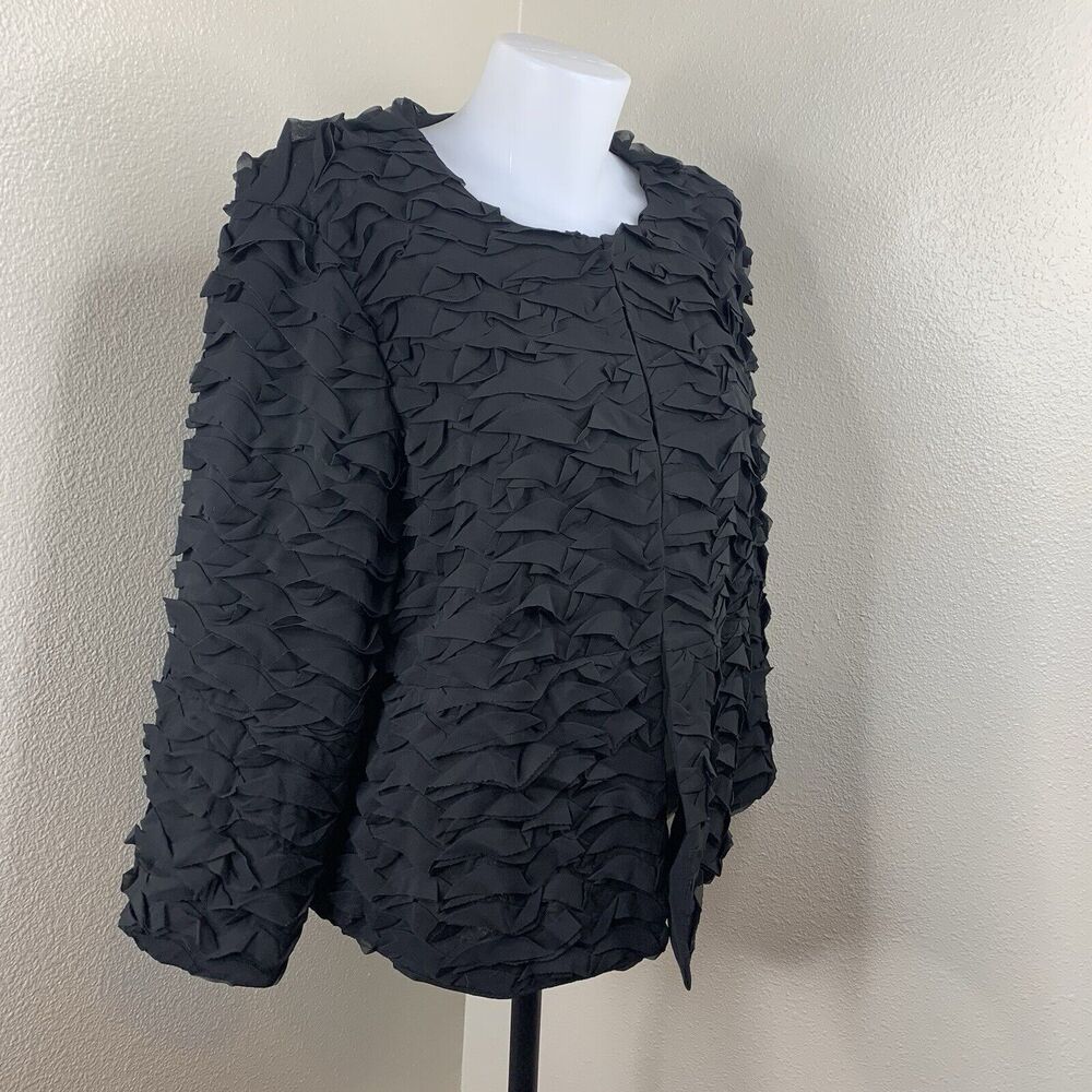 JOHN MARK Jacket Topper Women’s Sz L Black Ruffles 3 Clasp Texture Cardigan Top